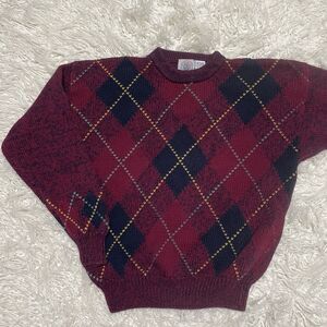 Cape Isle Knitters Sweater Size Large Argyle Burgundy And Dark Blue